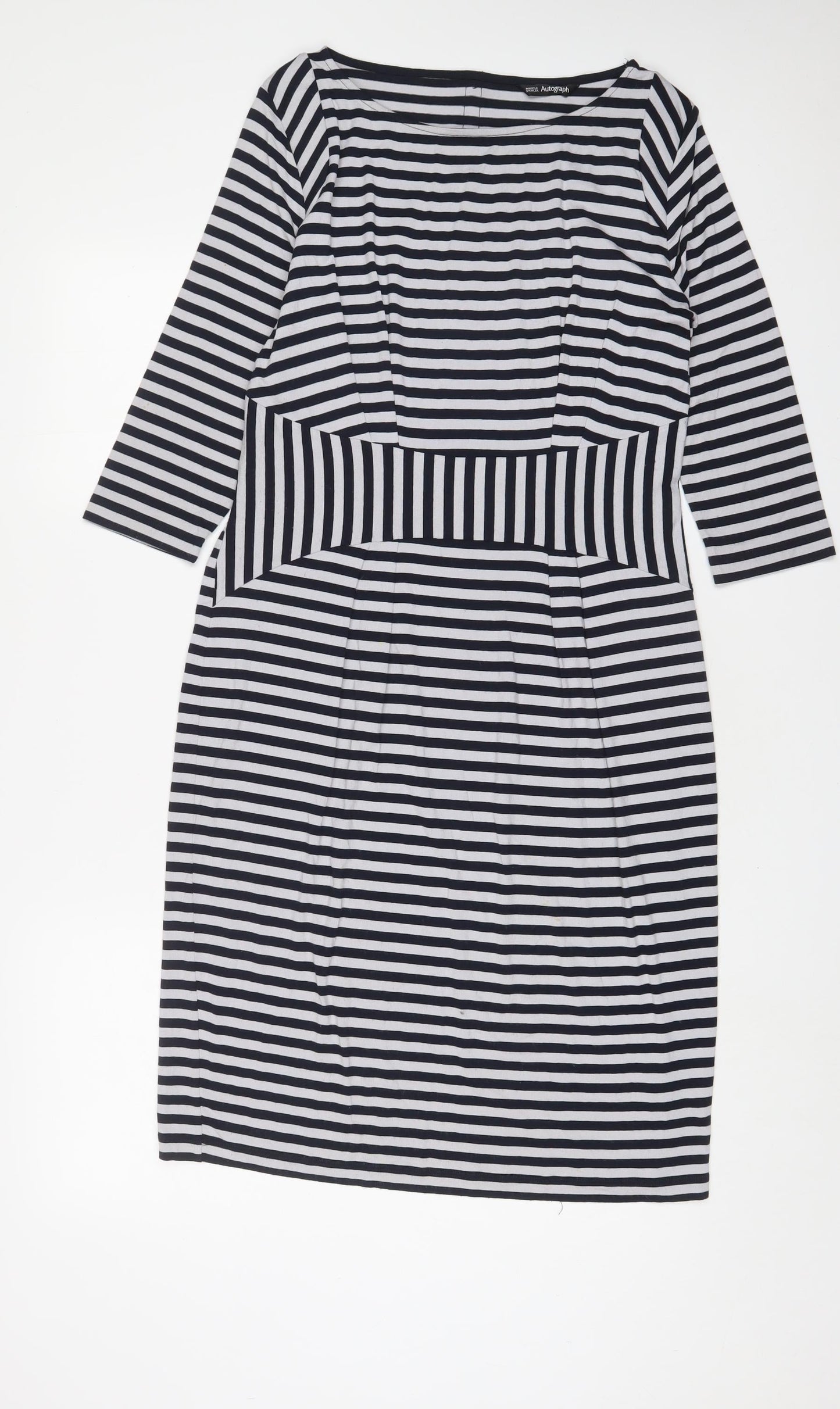 Autograph Womens Blue Striped Viscose A-Line Size 12 Boat Neck Pullover