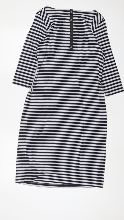 Autograph Womens Blue Striped Viscose A-Line Size 12 Boat Neck Pullover