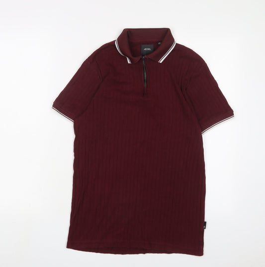 Burton Mens Red Cotton Polo Size S Collared Zip