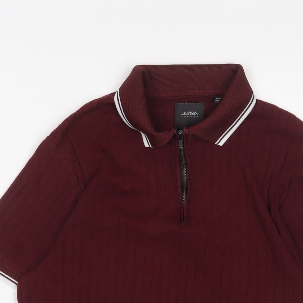 Burton Mens Red Cotton Polo Size S Collared Zip