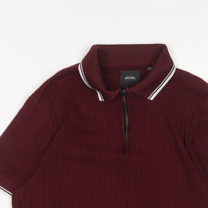 Burton Mens Red Cotton Polo Size S Collared Zip