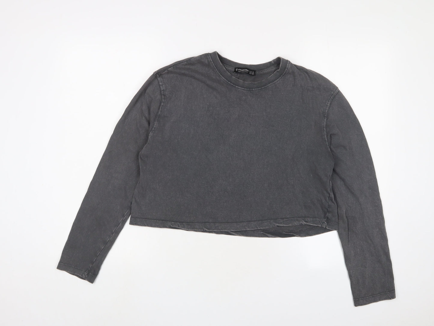 Womens UK Size M Stradivarius Grey Cropped T-Shirt