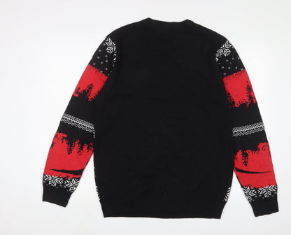 Stranger Things Mens Black Crew Neck Geometric Cotton Pullover Jumper Size XL Long Sleeve