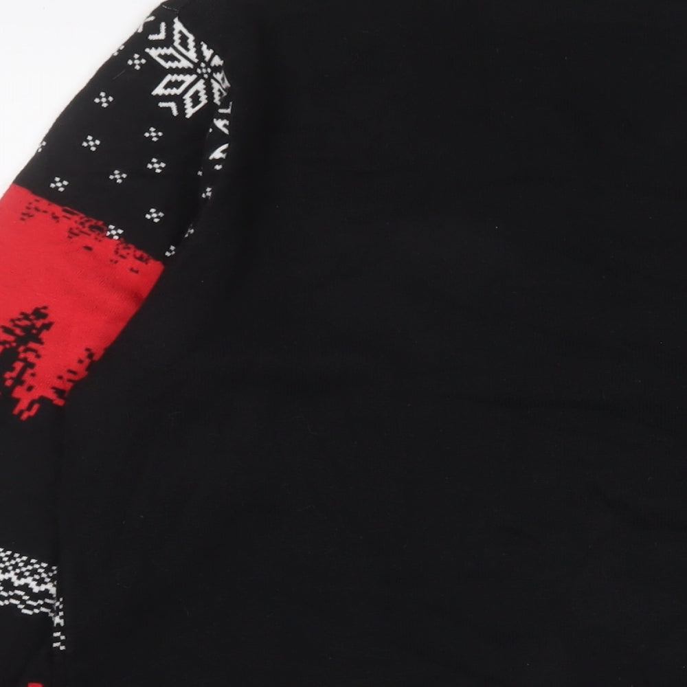 Stranger Things Mens Black Crew Neck Geometric Cotton Pullover Jumper Size XL Long Sleeve