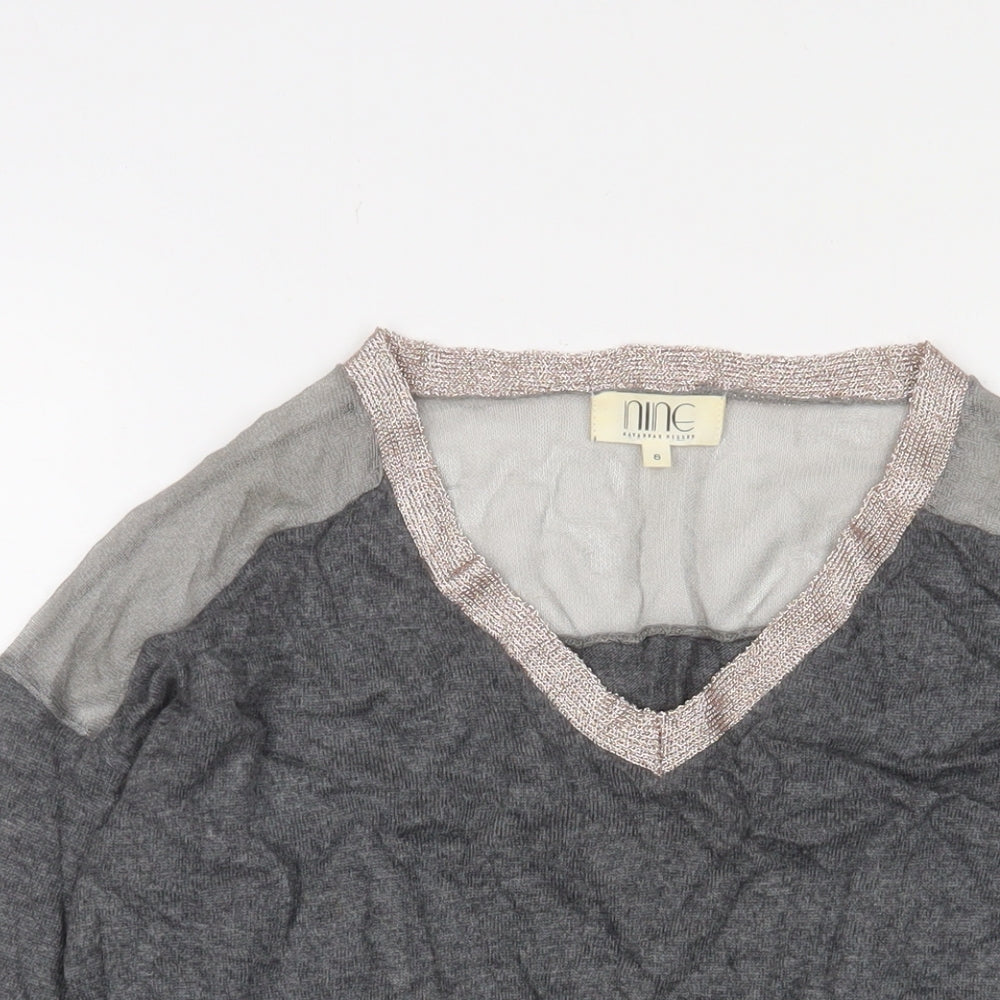 Savannah Miller Womens Grey V-Neck Viscose Pullover Jumper Size 8 - Glitter