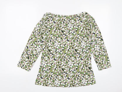 Carr & Westley Womens Green Floral Viscose Basic T-Shirt Size 10 Cowl Neck