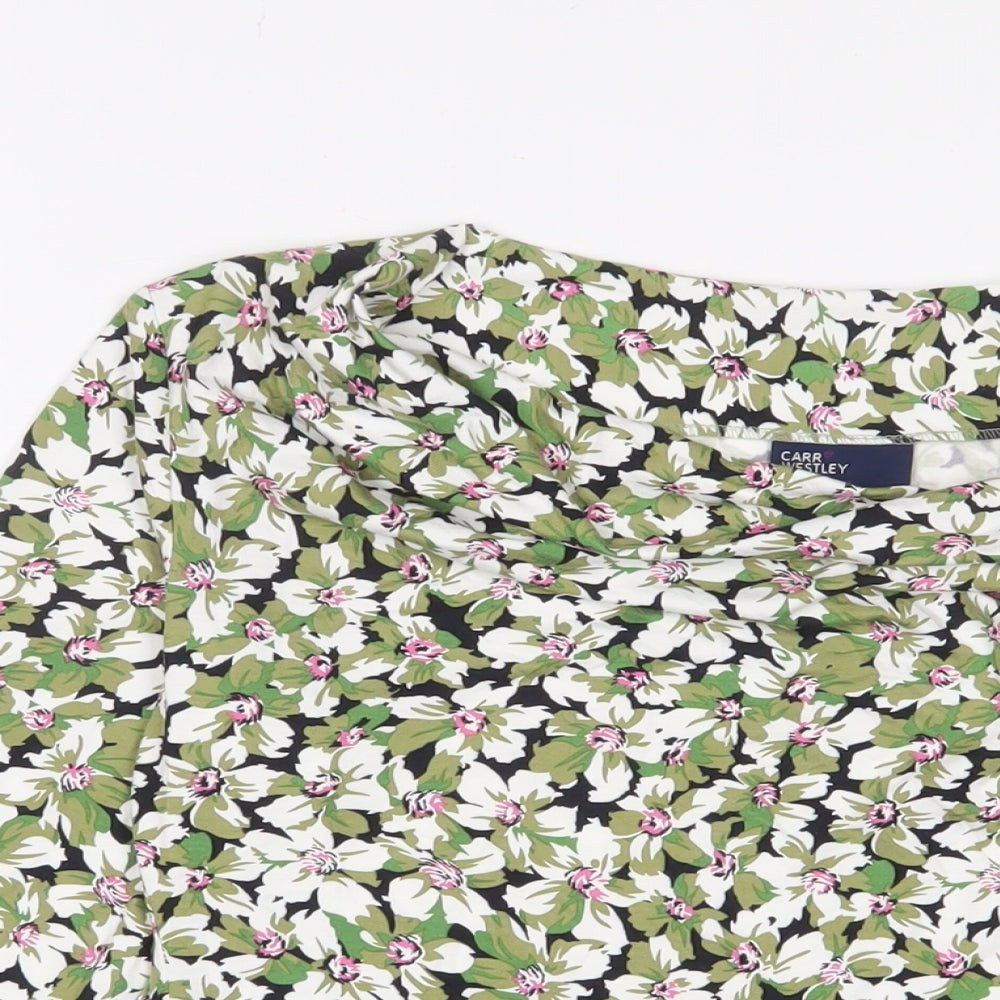 Carr & Westley Womens Green Floral Viscose Basic T-Shirt Size 10 Cowl Neck