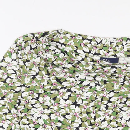 Carr & Westley Womens Green Floral Viscose Basic T-Shirt Size 10 Cowl Neck