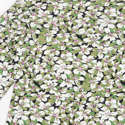Carr & Westley Womens Green Floral Viscose Basic T-Shirt Size 10 Cowl Neck