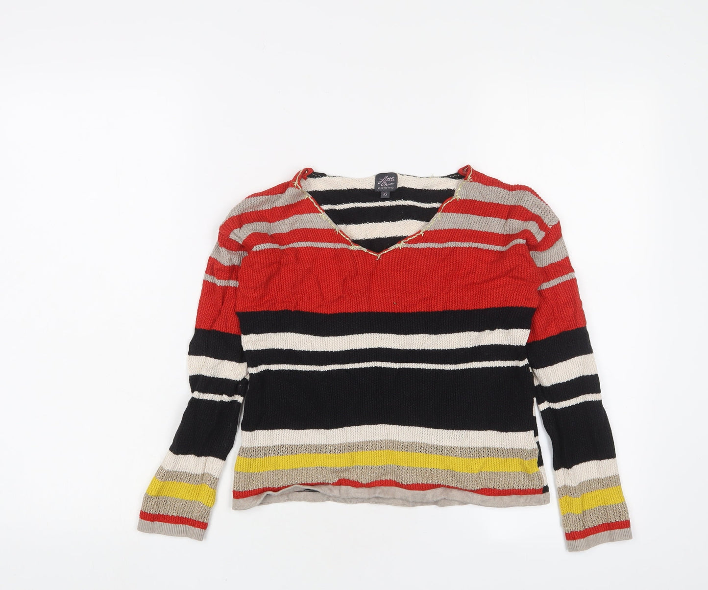 Little Miss Womens Multicoloured V-Neck Striped Viscose Pullover Jumper Size XS