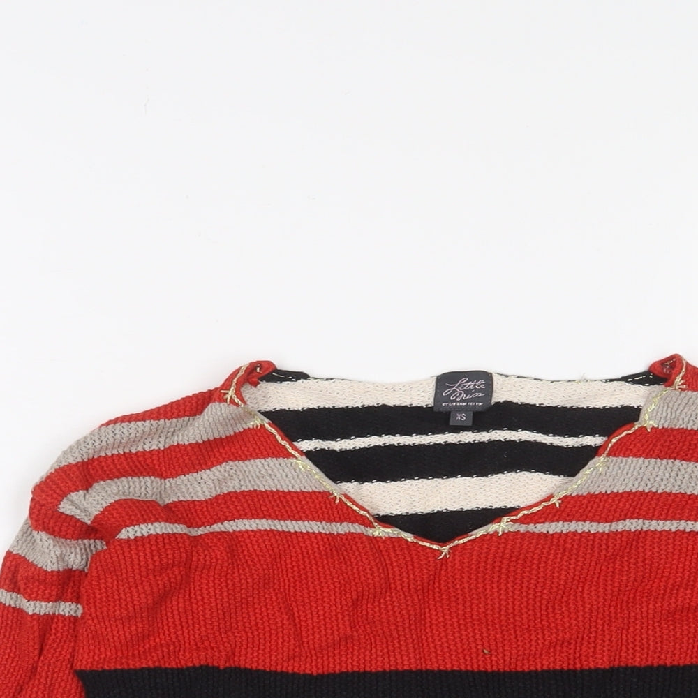 Little Miss Womens Multicoloured V-Neck Striped Viscose Pullover Jumper Size XS
