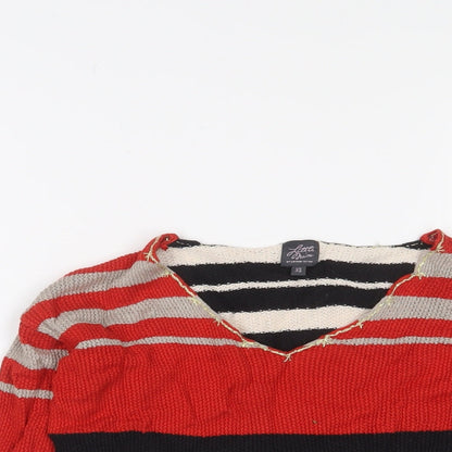 Little Miss Womens Multicoloured V-Neck Striped Viscose Pullover Jumper Size XS