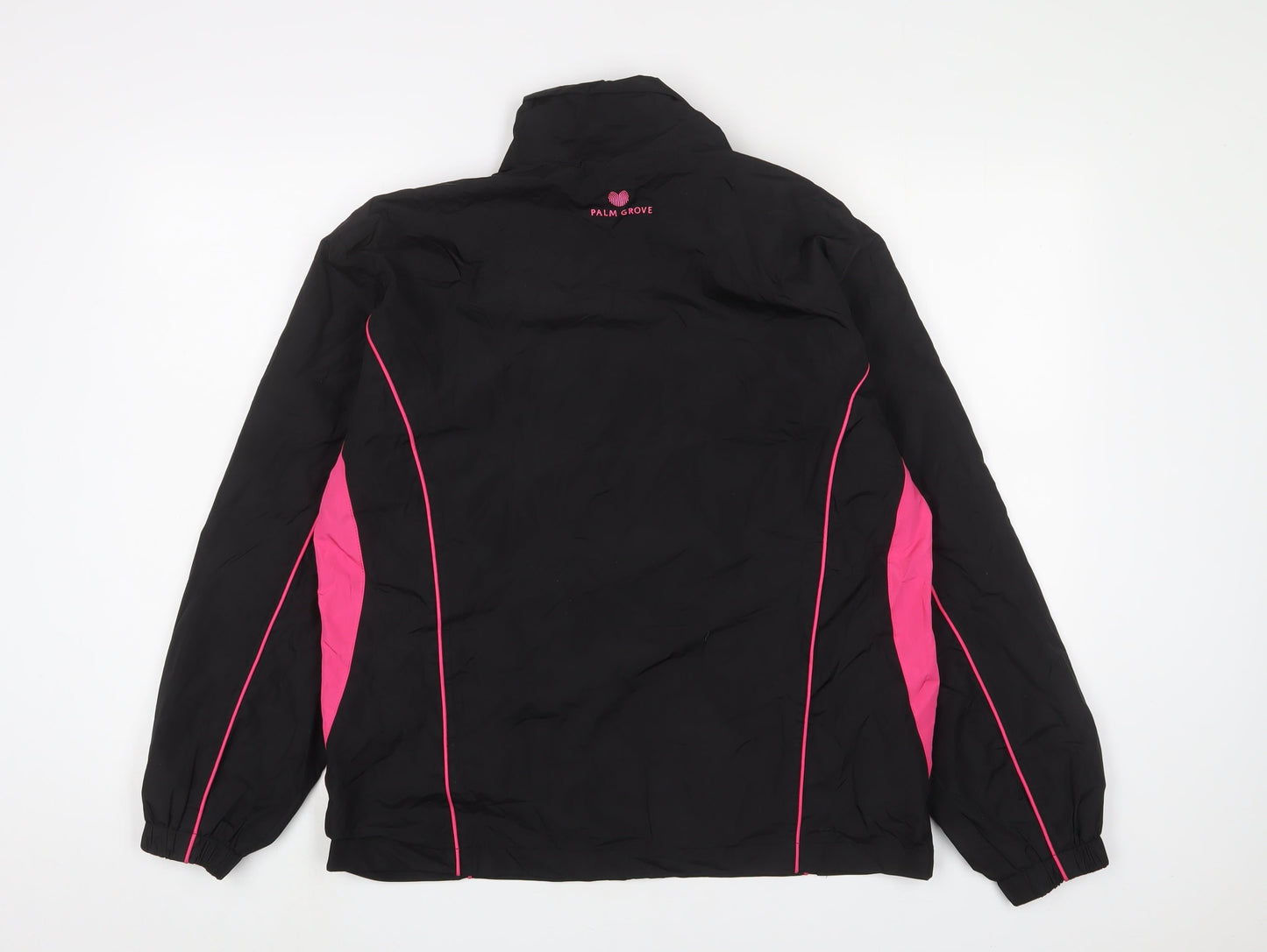 Palm Grove Womens Black Jacket Size 14 Zip - Logo, Embroidered