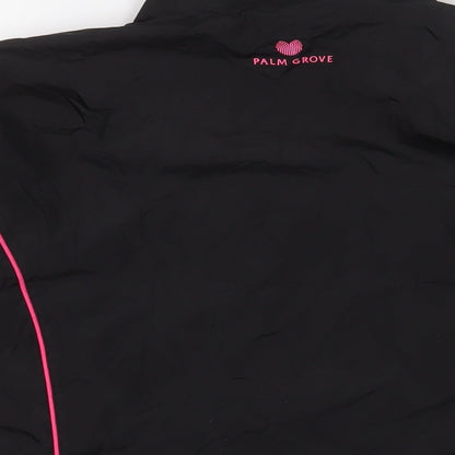 Palm Grove Womens Black Jacket Size 14 Zip - Logo, Embroidered