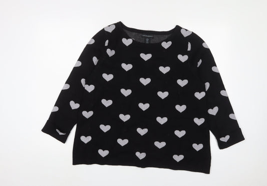 Cynthia Rowley Womens Black Crew Neck Geometric Viscose Pullover Jumper Size XL - Hearts