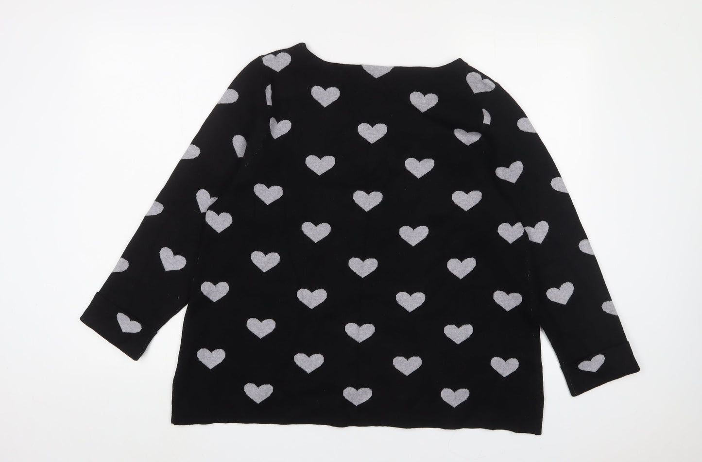 Cynthia Rowley Womens Black Crew Neck Geometric Viscose Pullover Jumper Size XL - Hearts