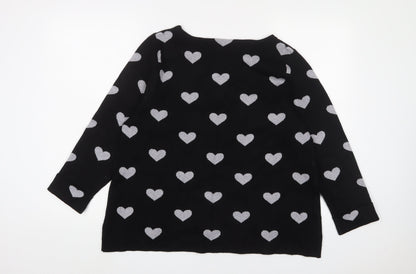 Cynthia Rowley Womens Black Crew Neck Geometric Viscose Pullover Jumper Size XL - Hearts