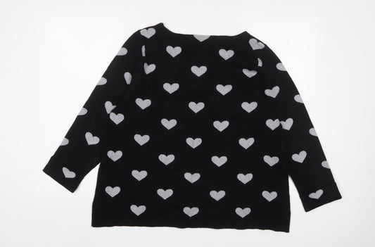 Cynthia Rowley Womens Black Crew Neck Geometric Viscose Pullover Jumper Size XL - Hearts