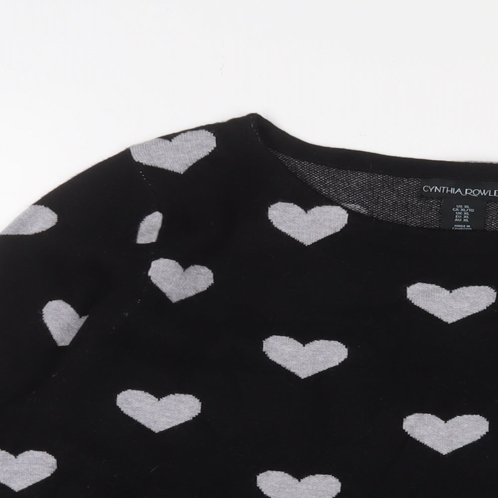 Cynthia Rowley Womens Black Crew Neck Geometric Viscose Pullover Jumper Size XL - Hearts