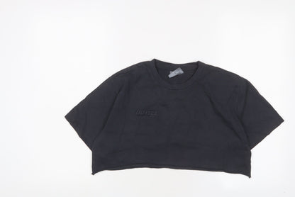 Bo+Tee Womens Grey Cotton Cropped T-Shirt Size M Crew Neck - Logo, Embroidered