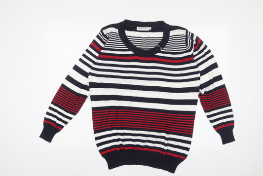 EWM Womens Multicoloured Scoop Neck Striped Cotton Pullover Jumper Size M - Buttons