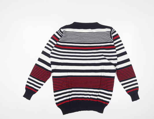 EWM Womens Multicoloured Scoop Neck Striped Cotton Pullover Jumper Size M - Buttons