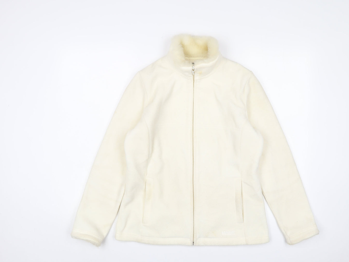 Maine Womens Ivory Jacket Size 12 Zip - Logo, Embroidered