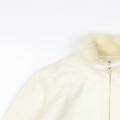 Maine Womens Ivory Jacket Size 12 Zip - Logo, Embroidered