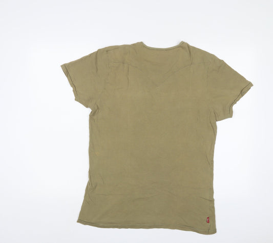 Levi's Mens Green Cotton T-Shirt Size M Crew Neck - Logo