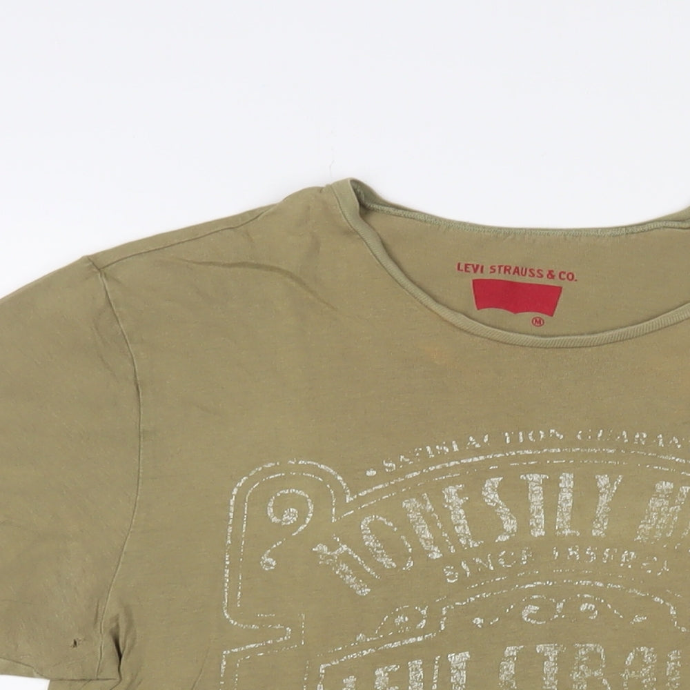 Levi's Mens Green Cotton T-Shirt Size M Crew Neck - Logo