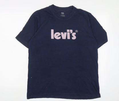 Levi's Mens Blue Cotton T-Shirt Size M Crew Neck - Logo