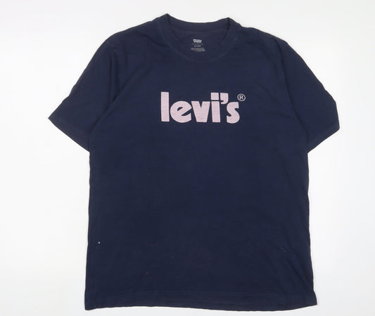 Levi's Mens Blue Cotton T-Shirt Size M Crew Neck - Logo