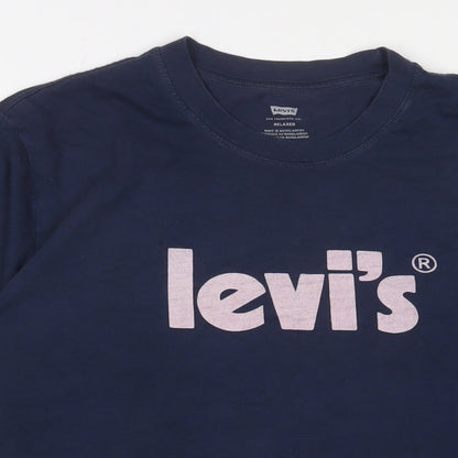 Levi's Mens Blue Cotton T-Shirt Size M Crew Neck - Logo