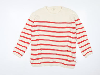 Cambridge Womens Ivory Crew Neck Striped Cotton Pullover Jumper Size 12