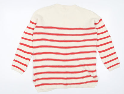Cambridge Womens Ivory Crew Neck Striped Cotton Pullover Jumper Size 12