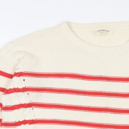 Cambridge Womens Ivory Crew Neck Striped Cotton Pullover Jumper Size 12