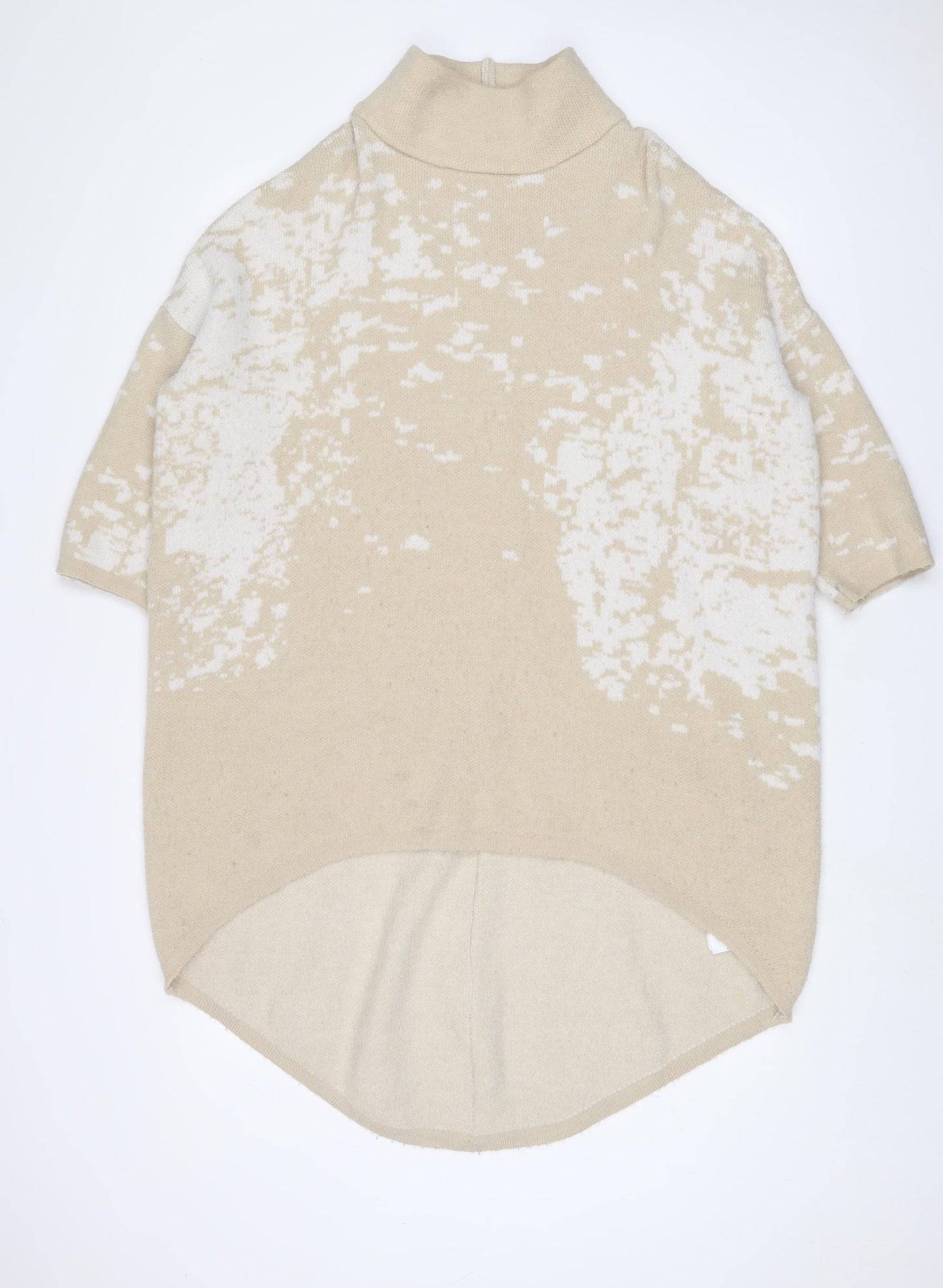 Apricot Womens Beige Round Neck Geometric Acrylic Tunic Jumper Size S - S/M