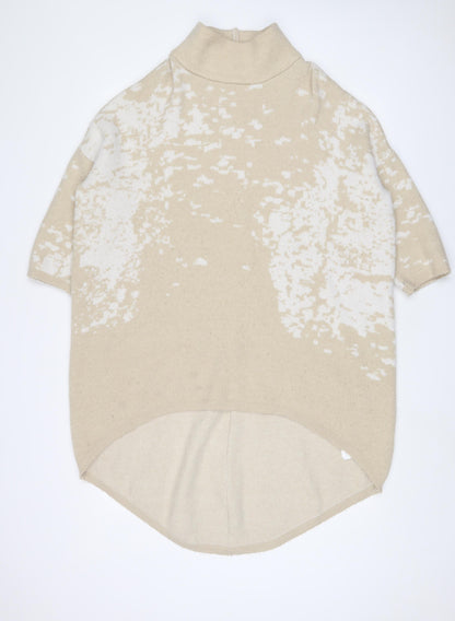 Apricot Womens Beige Round Neck Geometric Acrylic Tunic Jumper Size S - S/M