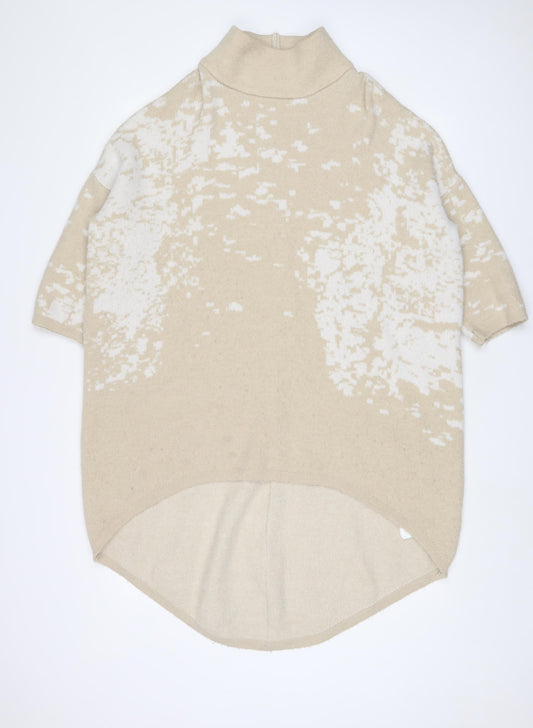 Apricot Womens Beige Round Neck Geometric Acrylic Tunic Jumper Size S - S/M