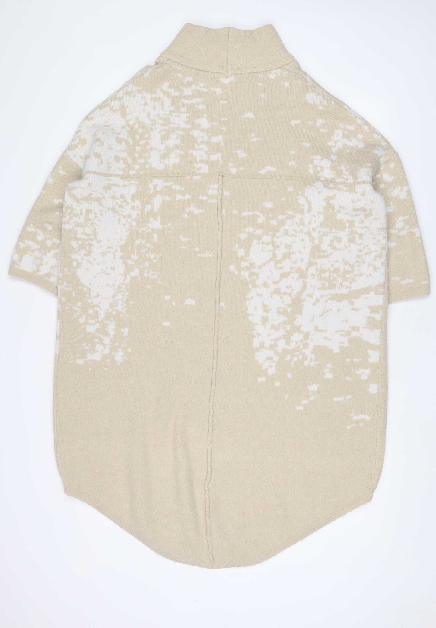 Apricot Womens Beige Round Neck Geometric Acrylic Tunic Jumper Size S - S/M