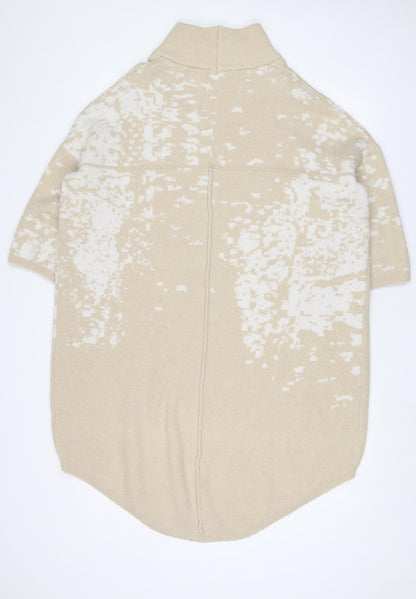 Apricot Womens Beige Round Neck Geometric Acrylic Tunic Jumper Size S - S/M