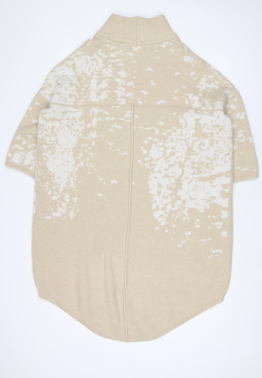 Apricot Womens Beige Round Neck Geometric Acrylic Tunic Jumper Size S - S/M