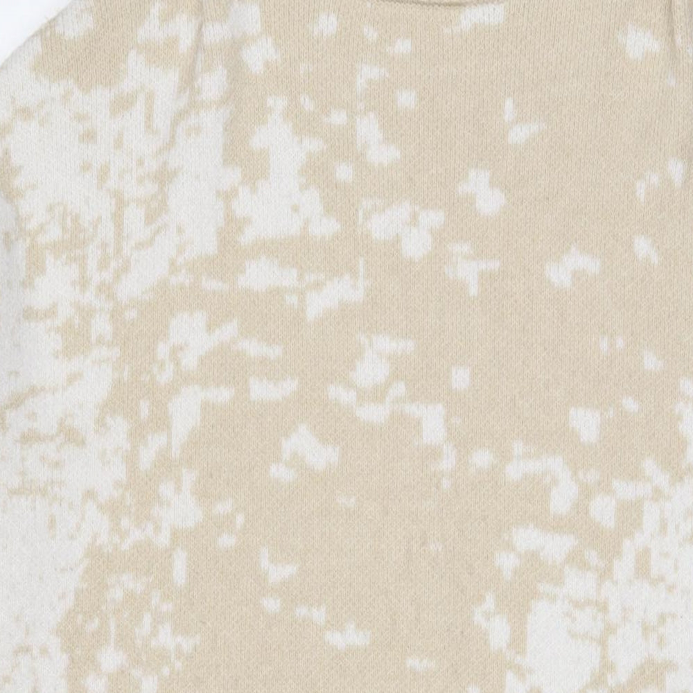 Apricot Womens Beige Round Neck Geometric Acrylic Tunic Jumper Size S - S/M