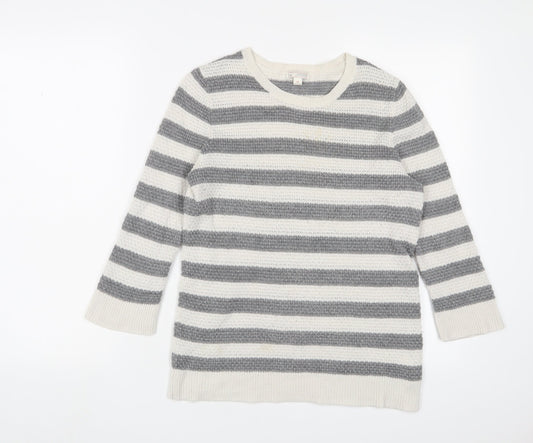 Gap Womens Grey Crew Neck Striped Wool Pullover Jumper Size S