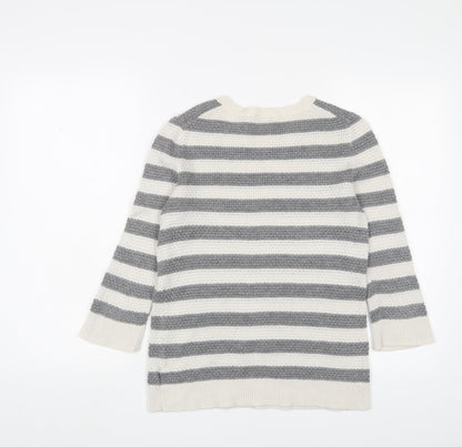 Gap Womens Grey Crew Neck Striped Wool Pullover Jumper Size S