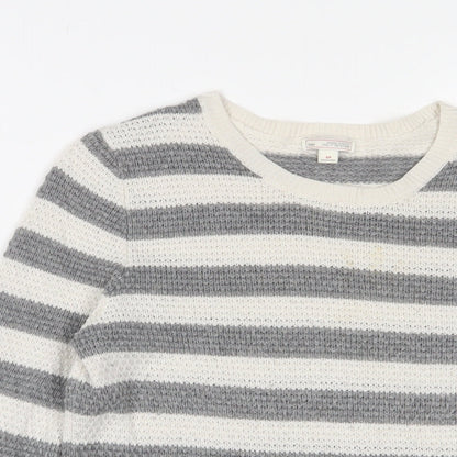 Gap Womens Grey Crew Neck Striped Wool Pullover Jumper Size S