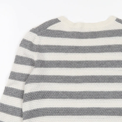 Gap Womens Grey Crew Neck Striped Wool Pullover Jumper Size S