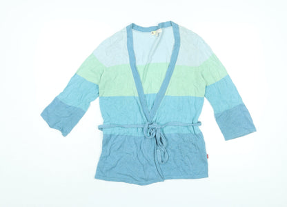Vackray Womens Blue V-Neck Striped Linen Cardigan Jumper Size S - Belted