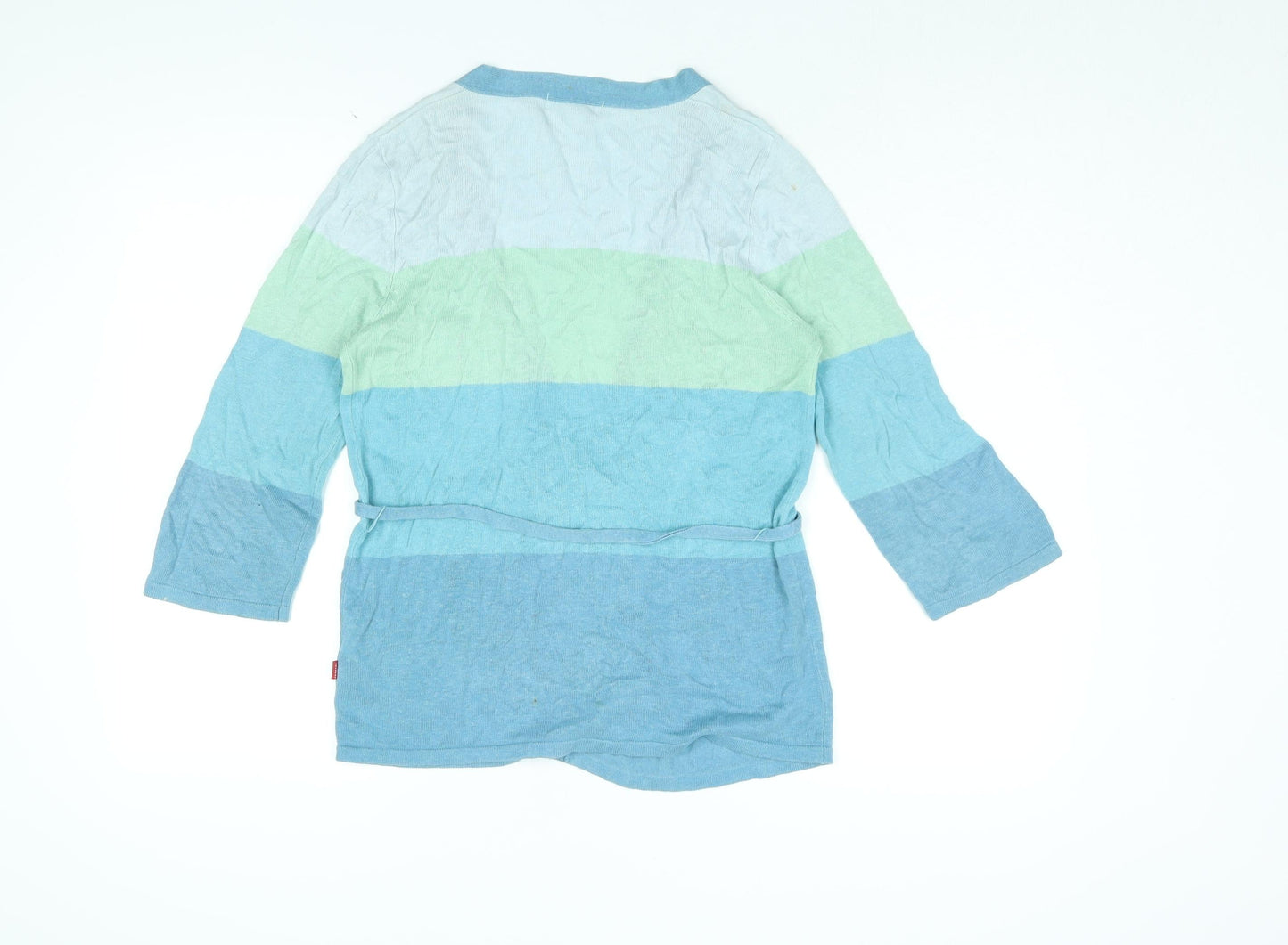 Vackray Womens Blue V-Neck Striped Linen Cardigan Jumper Size S - Belted