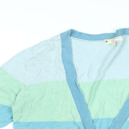 Vackray Womens Blue V-Neck Striped Linen Cardigan Jumper Size S - Belted